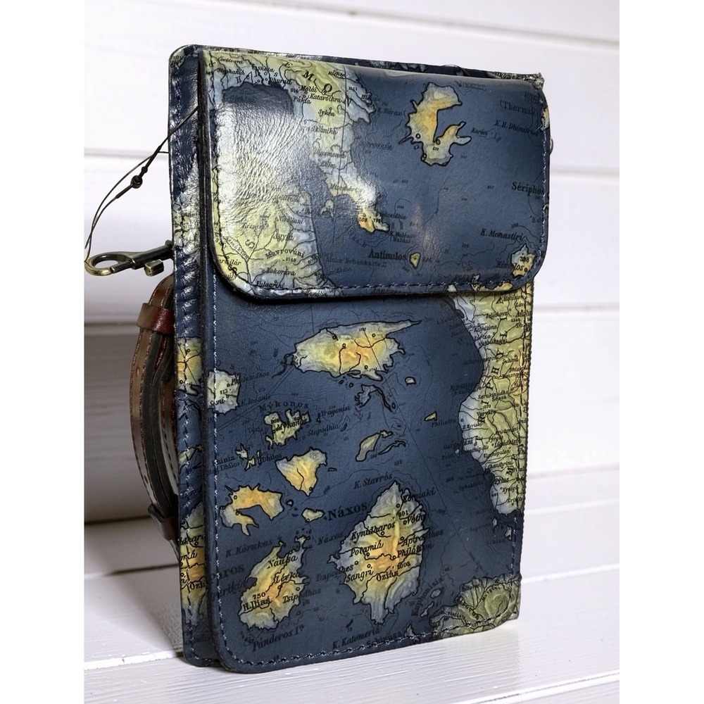 Patricia Nash Chiavella Phone Crossbody Wallet Greek Map Print Leather NWT